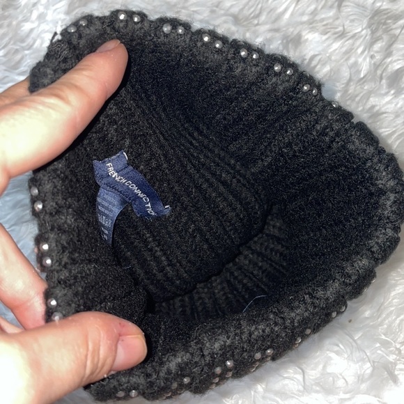 Brand New French Connection Black w/ Silver Tone Studs Pom Cable Knit Hat Beanie Brand New French Connection Black w/ Silver Tone Studs Pom  main image 3